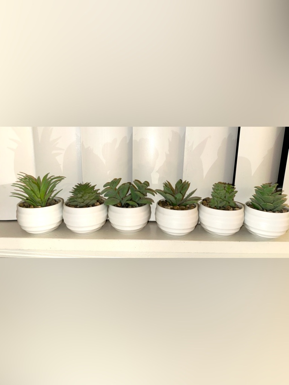 White Ceramic Planter with Green Faux Succulent - Decorative Home Accent